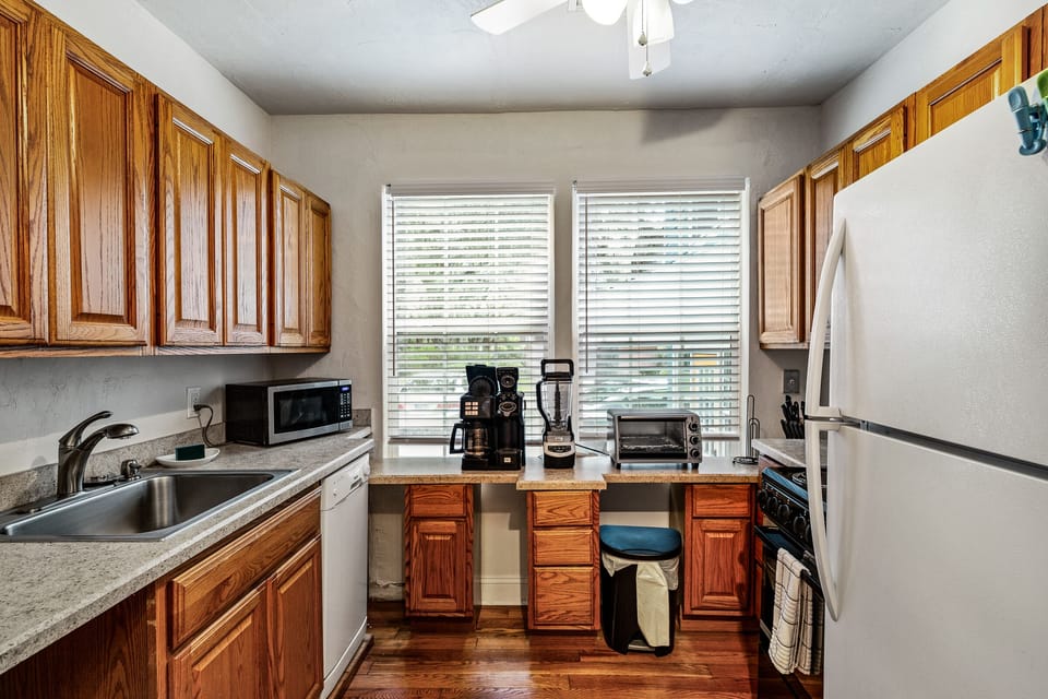 Kitchen, has own water heater and many appliances for your use and convenience.