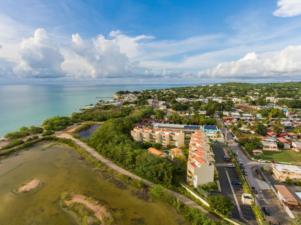 Aerial view of Vistamar with Combate beach on the left