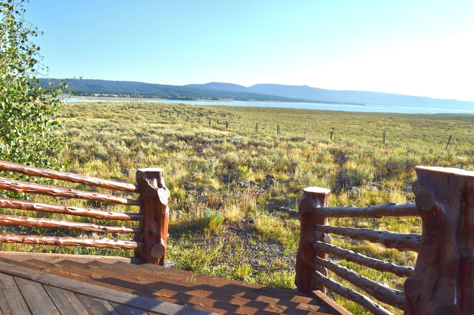 View out the back of the cabin towards Island Park Reservoir.