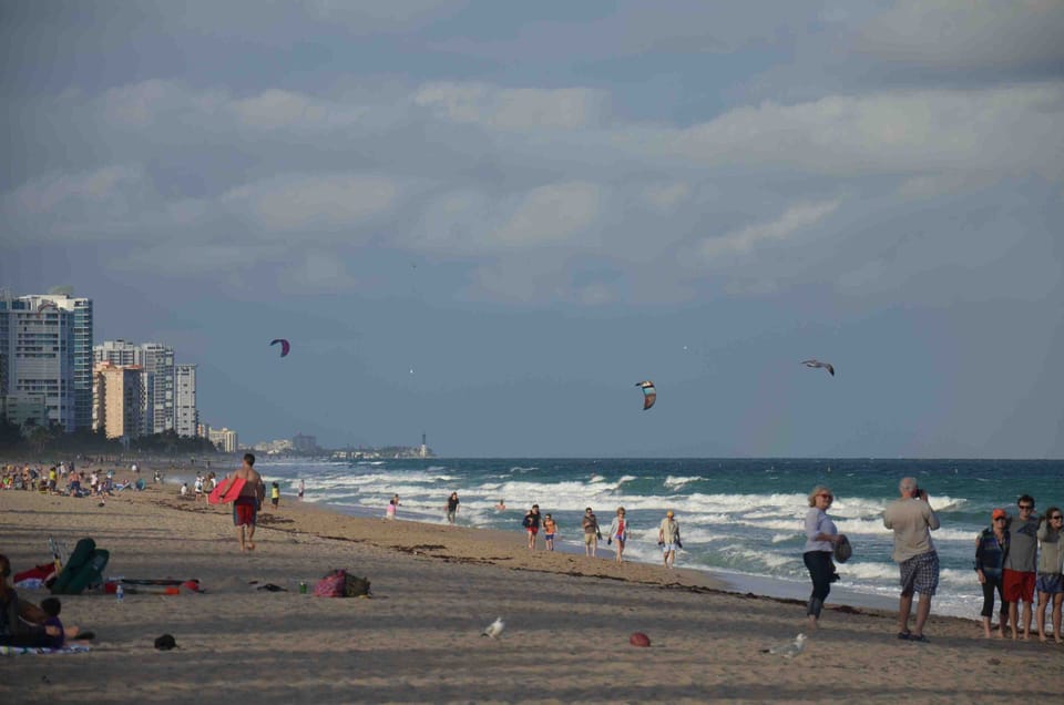 The beach next to the pier. Very friendly and family oriented.