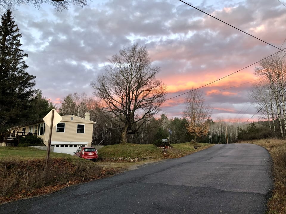 Quiet country road. Great sunrises & sunsets from up here. Large front/back yard