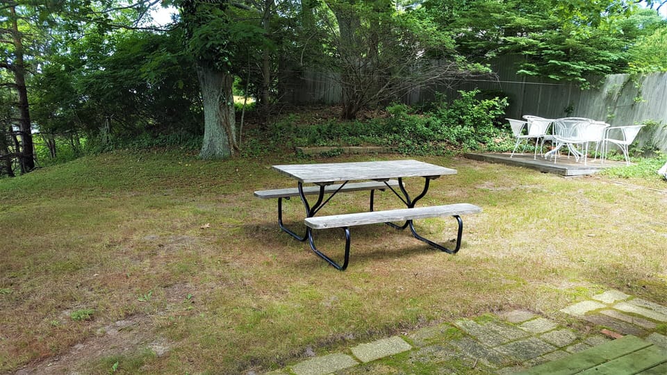 Picnic table in the yard to the north of the cottage.