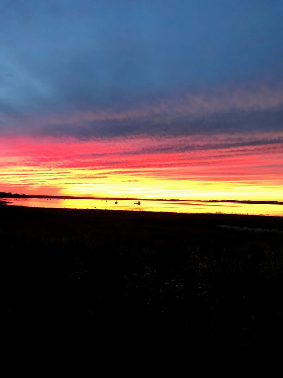 A view of a sunset later in the night.