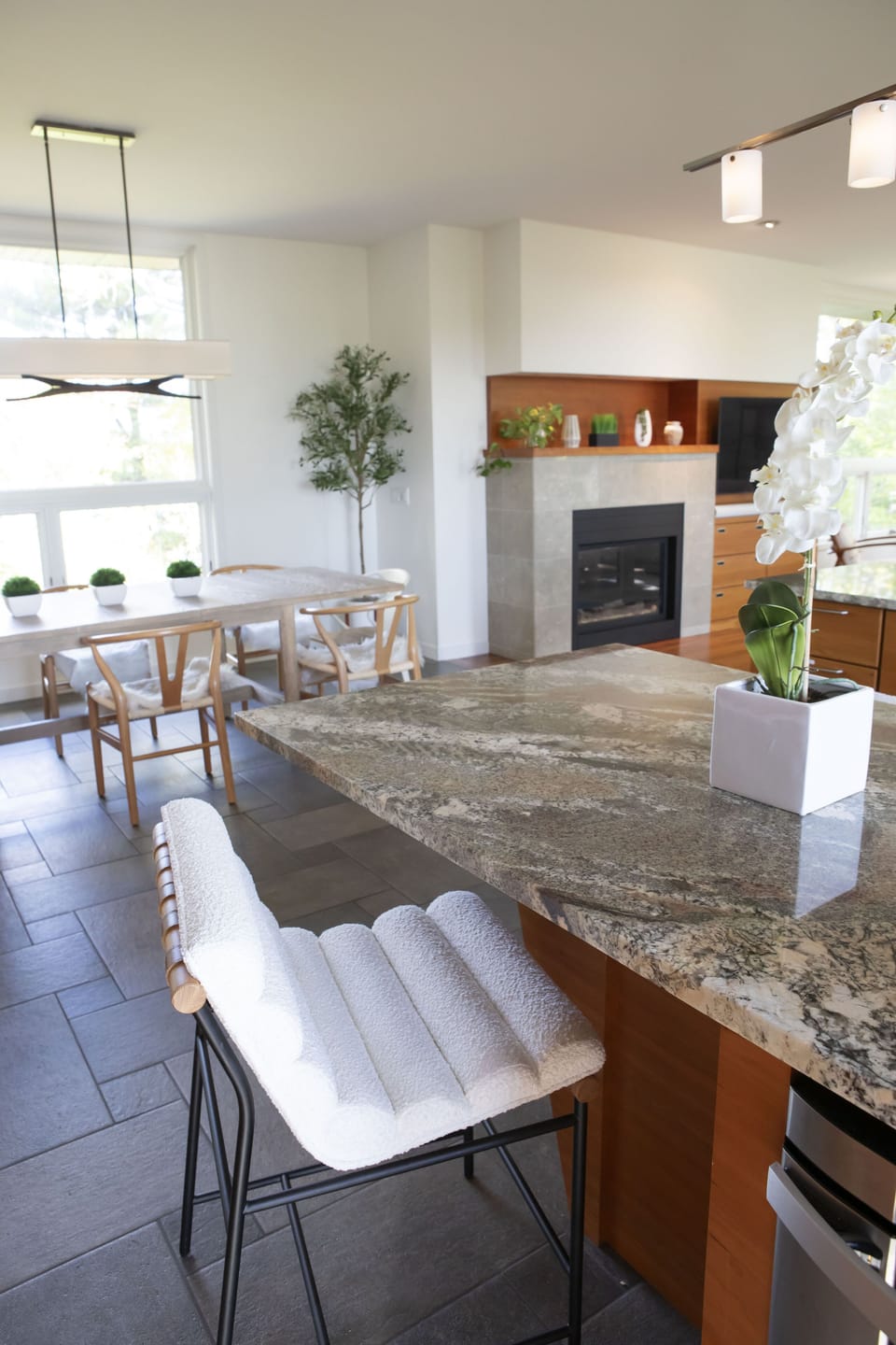 Kitchen island featuring Denver Modern stools