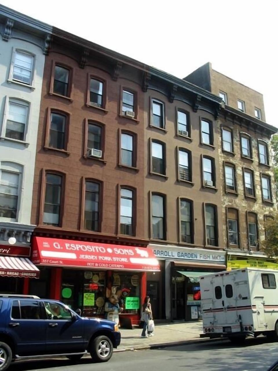 Court Street shops - pork store, fish market, bakery, brownstones