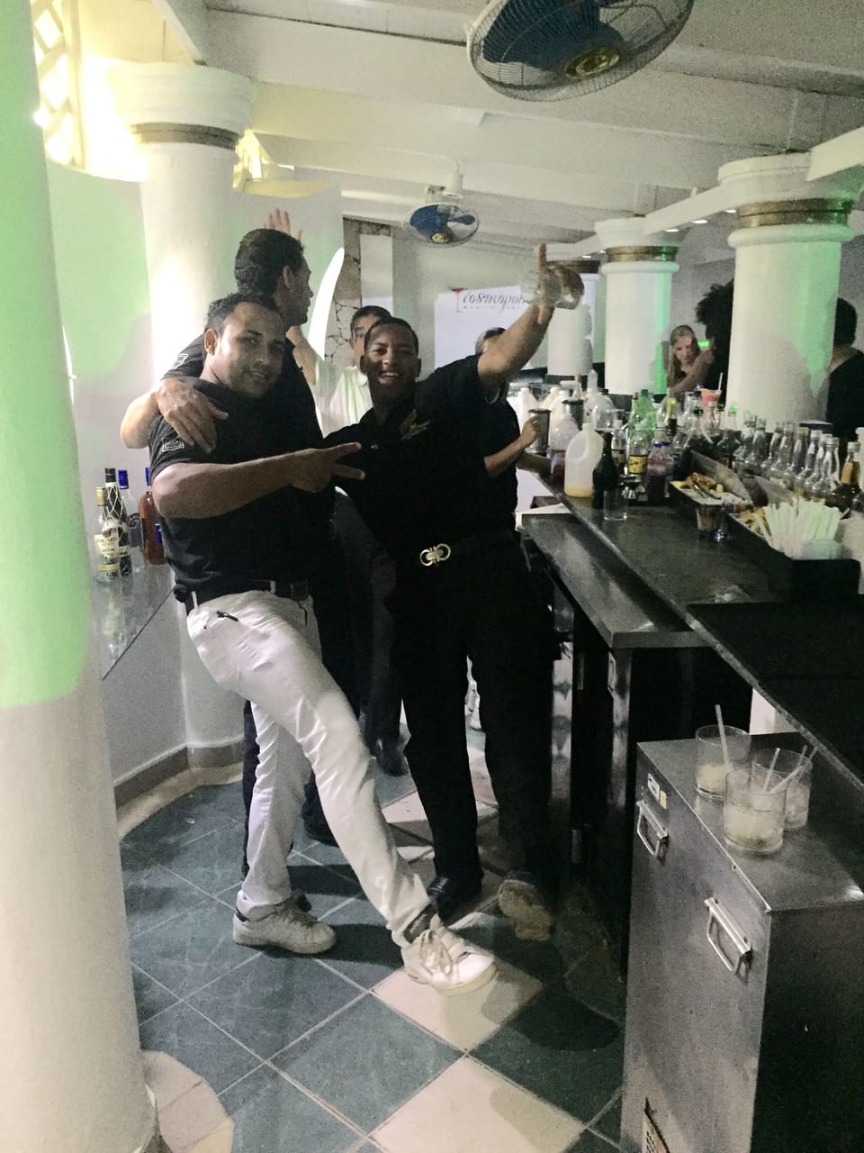 Having some fun behind the VIP Bar