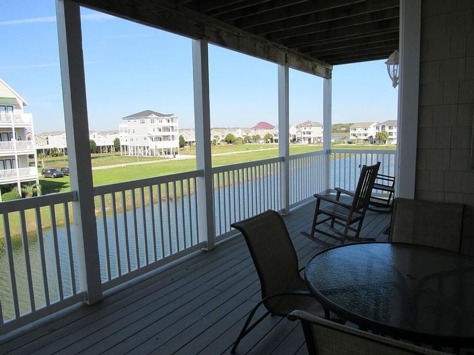 furnished shaded deck on lagoon