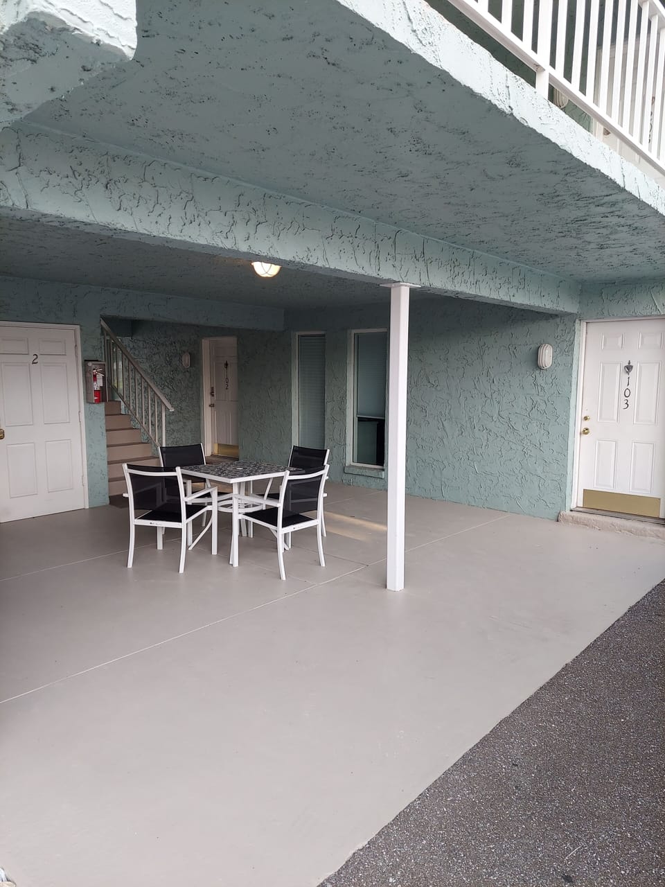 Breezeway with sitting area outside our door
