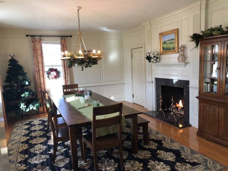 Dining room, decorated for the holidays