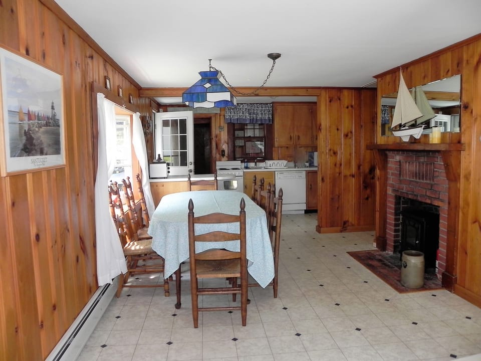 View from living room towards dining area and kitchen.