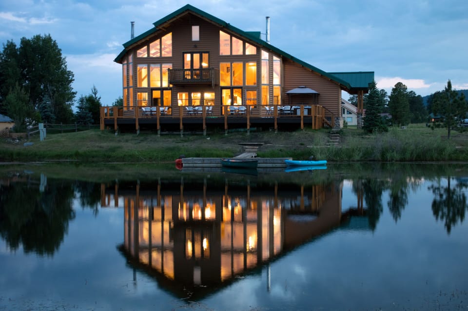 Lake side view showing the dock and the large deck