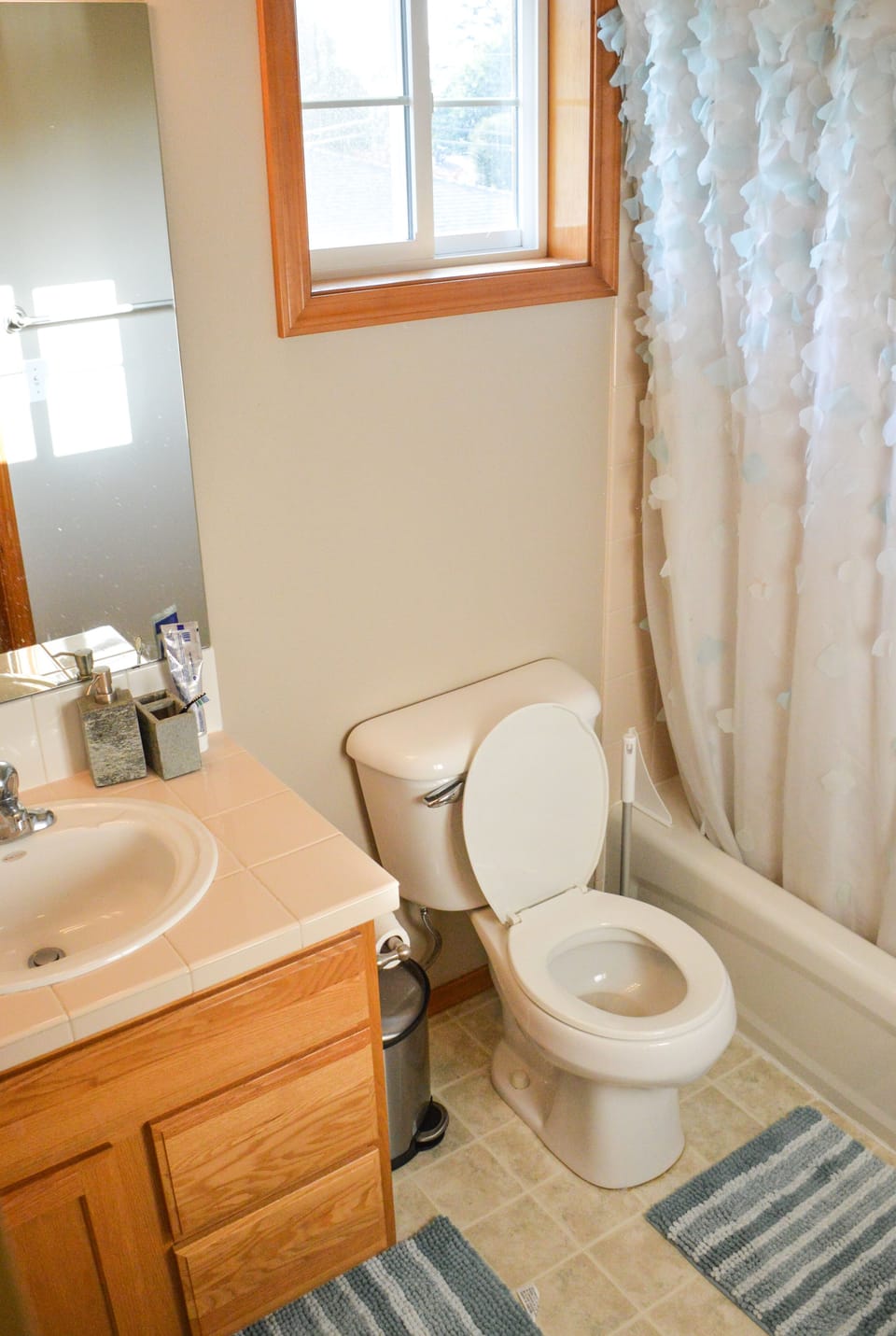 Small bathroom shared by the queen and full bedroom.