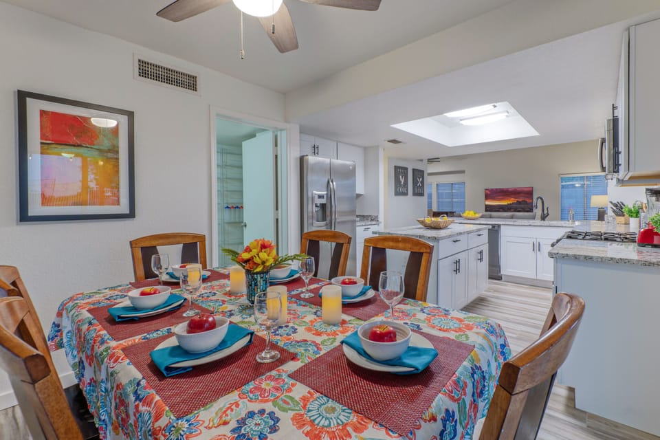 Dining area offers a place for formal or impromptu meals with outdoor views.