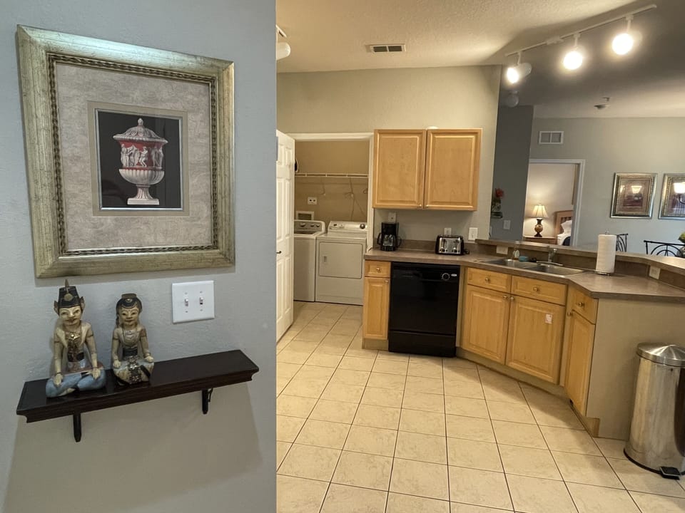 Cozy feeling upon entering the condo.  Kitchen area looking into laundry room