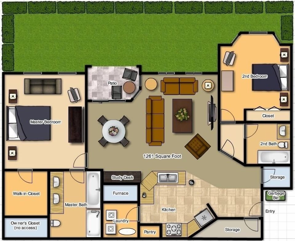 Floor plan of our condo.  1261 square foot of enjoyment and relaxation
