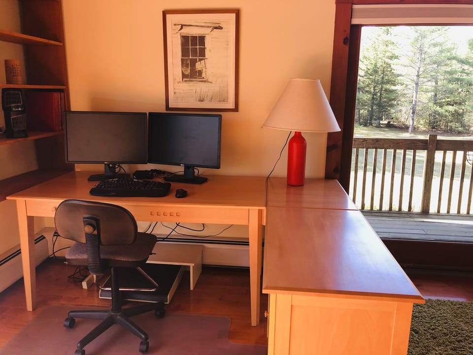 Dual monitors, USB docking station, wireless keyboard and mouse