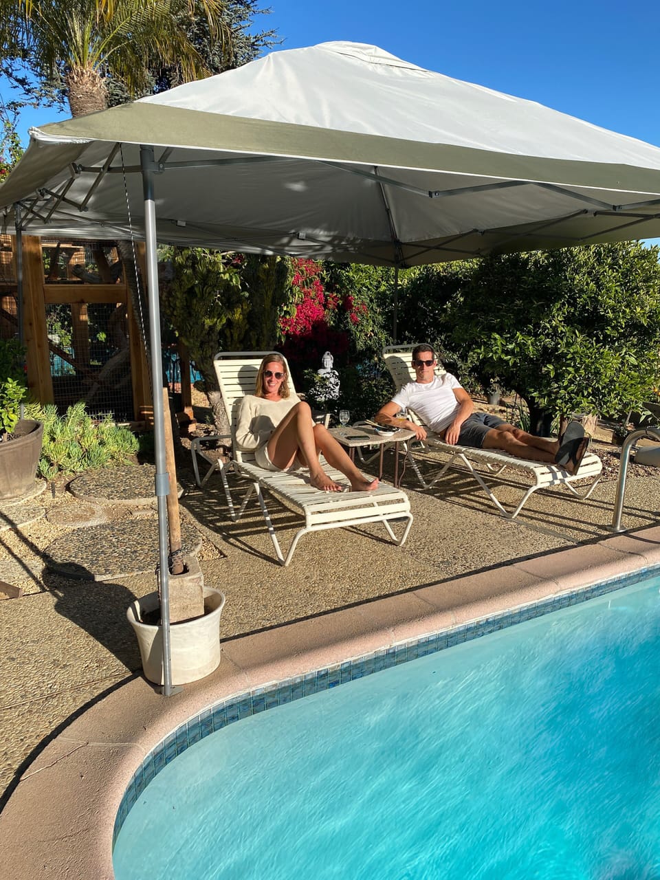 Relaxing poolside in comfort