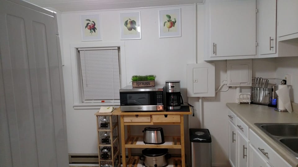 Double sink and small appliance center. 