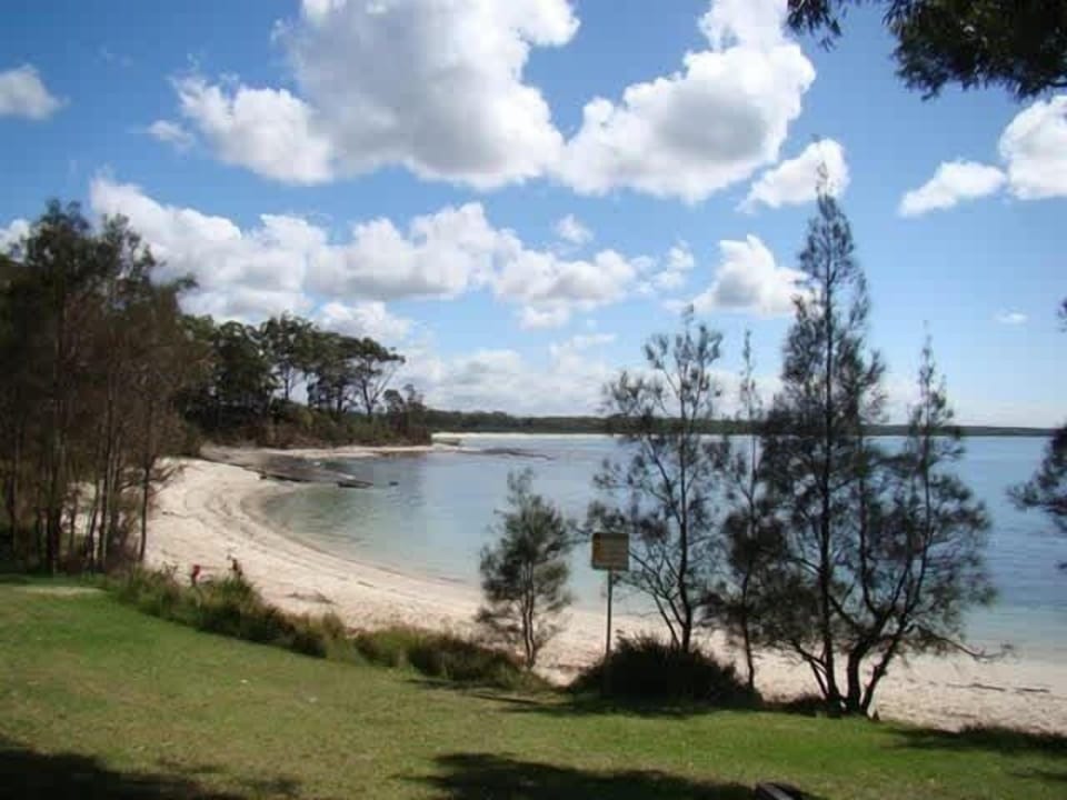 Sharknet Beach, approx 400m from Myola studio room holiday rental in Huskisson.
