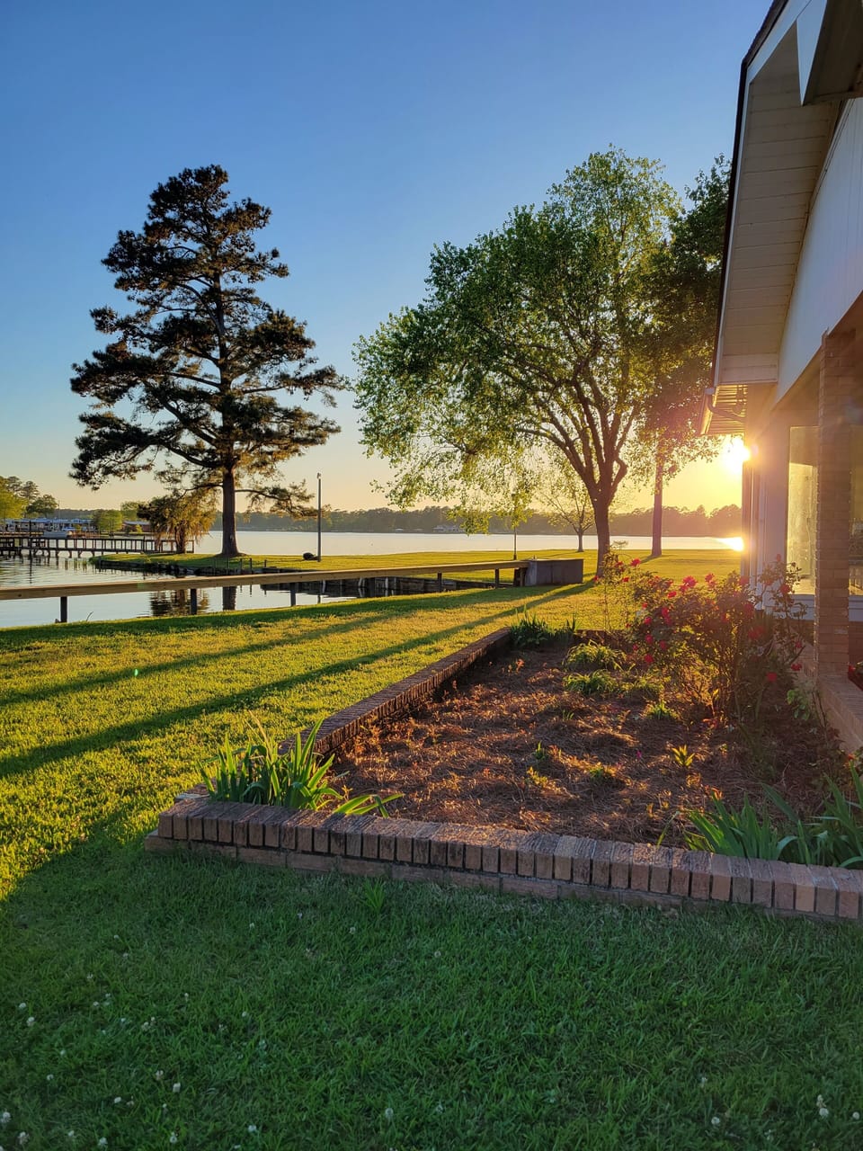 The front of the house faces the water.