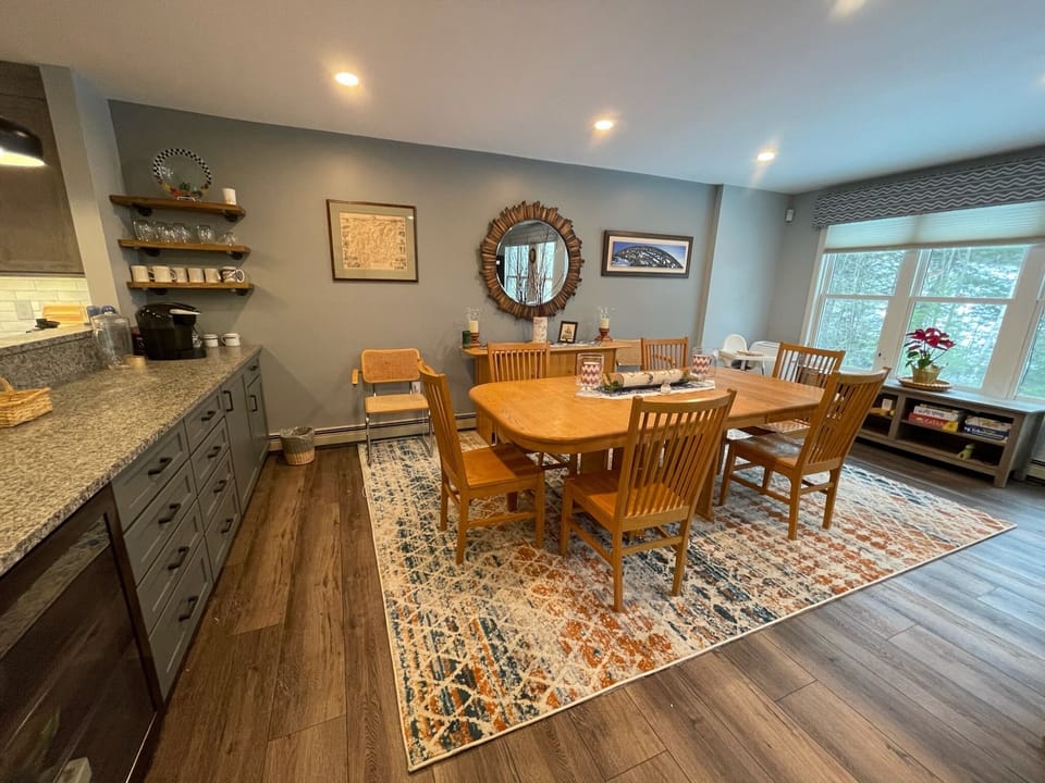 Dining are with beverage fridge.  Floor standing AC not shown in far corner.