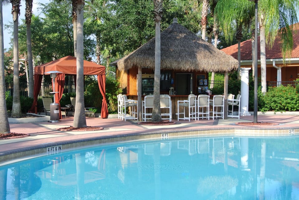 Pool area with Tiki bar