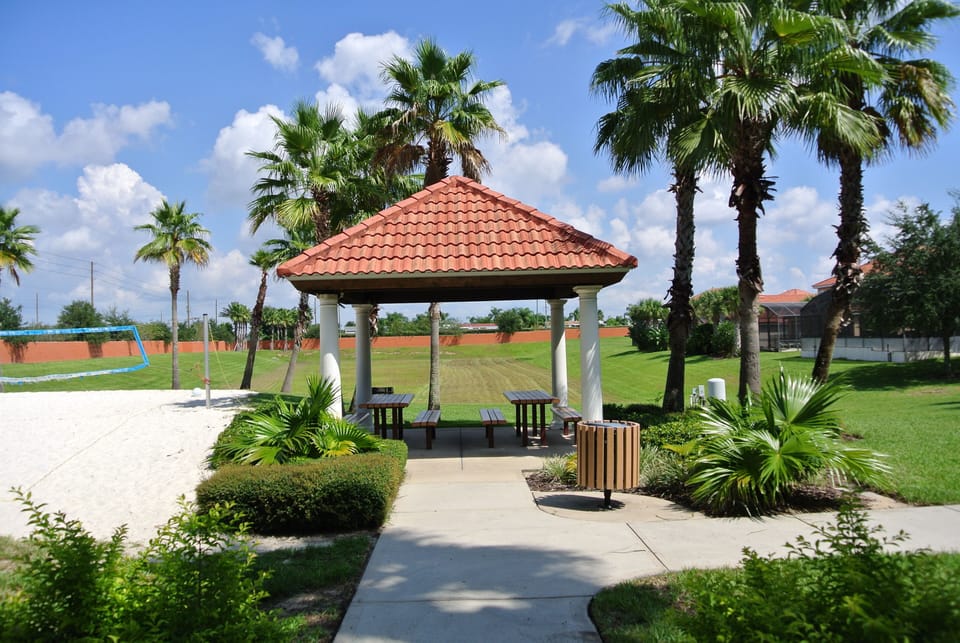 Picnic area with beach volleyball court