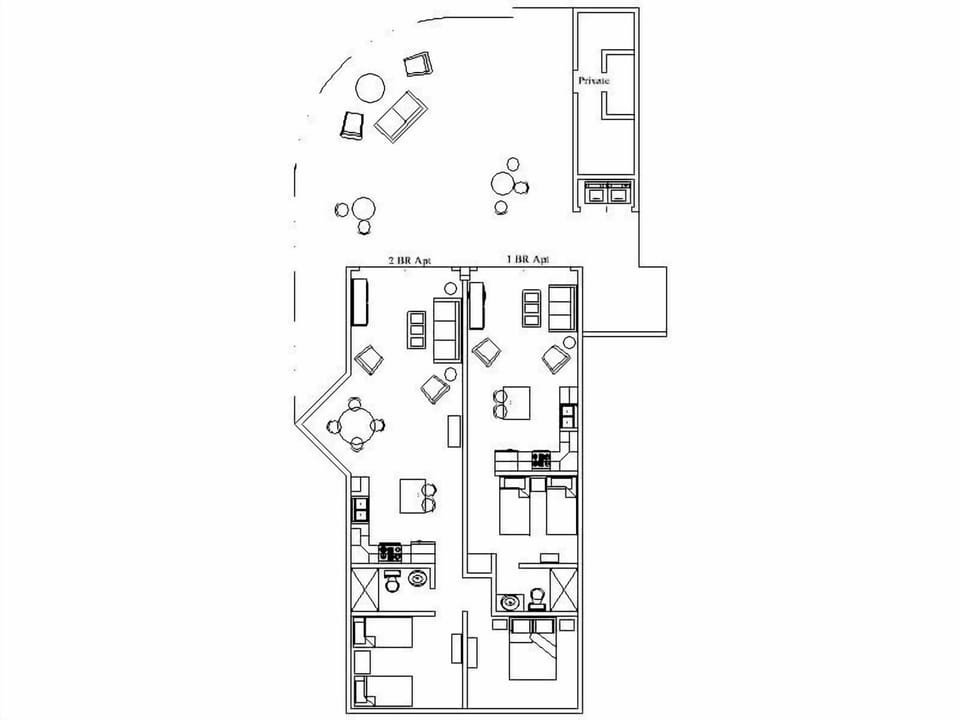 2BR apt is L shaped on the left