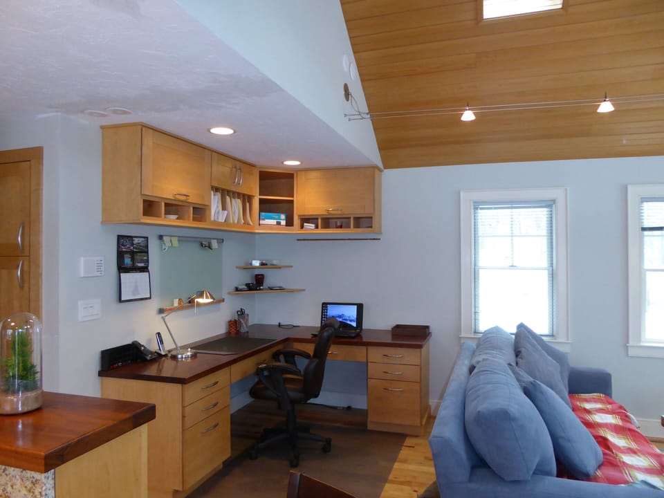 Office desk with a laser printer