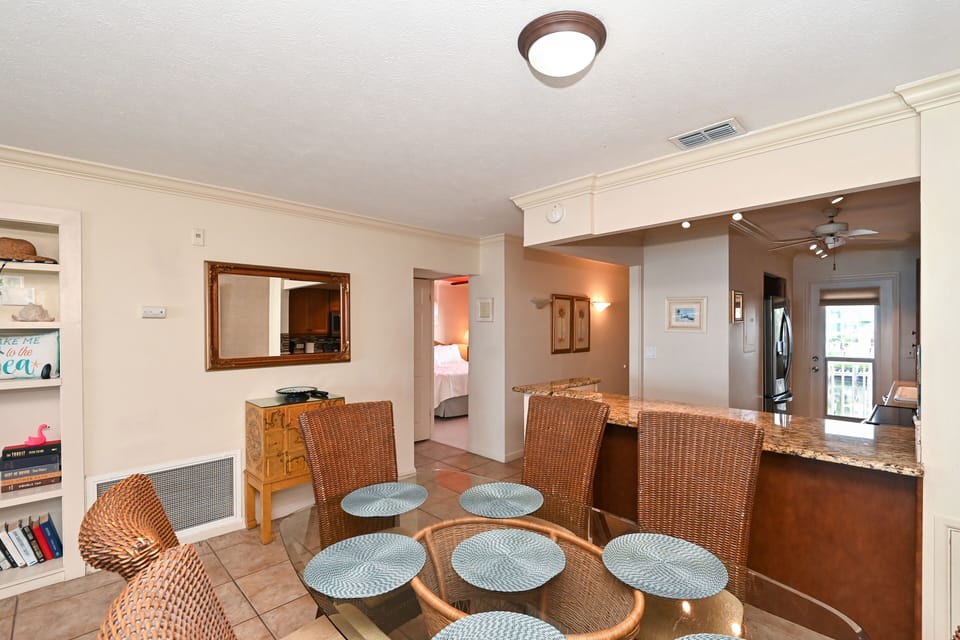 Dining room is right off the kitchen with seating for six