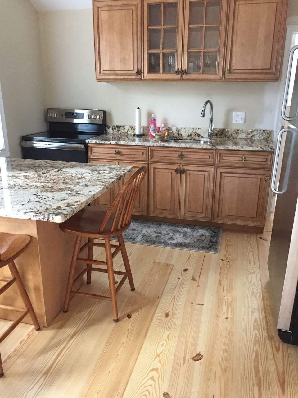 Kitchen view with island seating for two