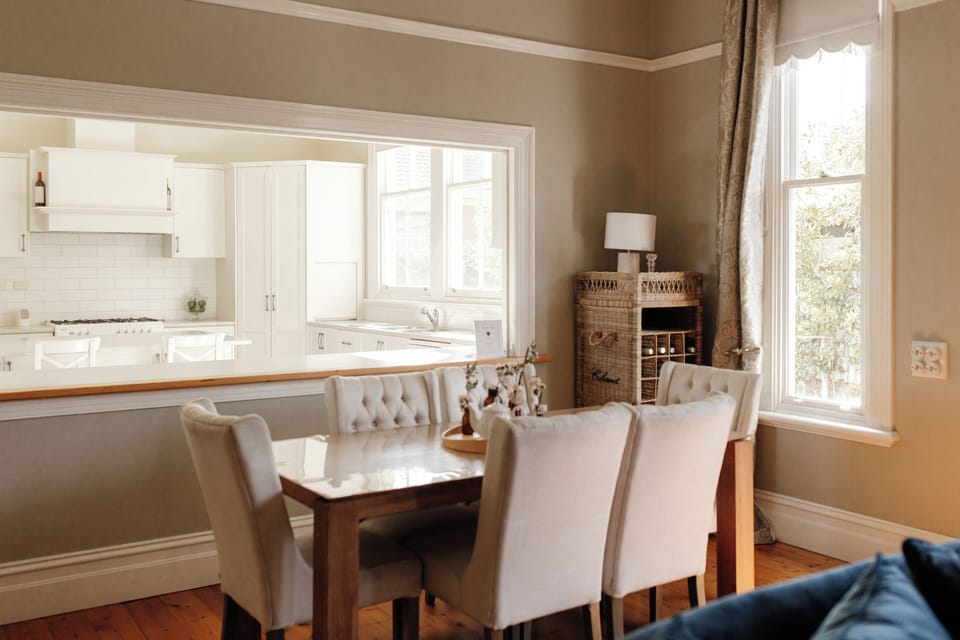 Dining area and kitchen servery view