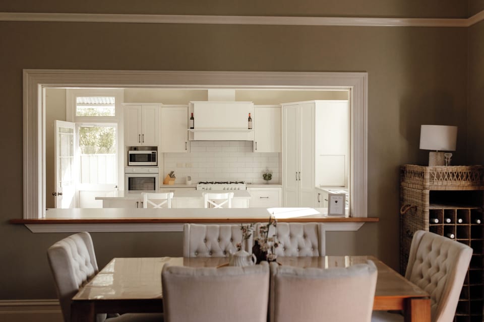 Dining area and kitchen servery view