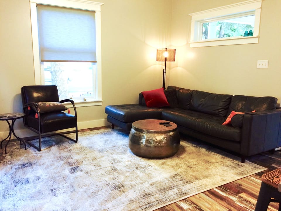 Hang out in the comfy living room