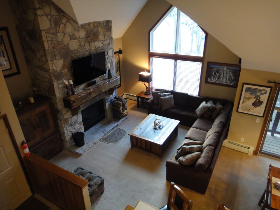 Family Room 60" Smart TV, reclaimed Barn Beam Wood Mantel,  Table & New Armoire