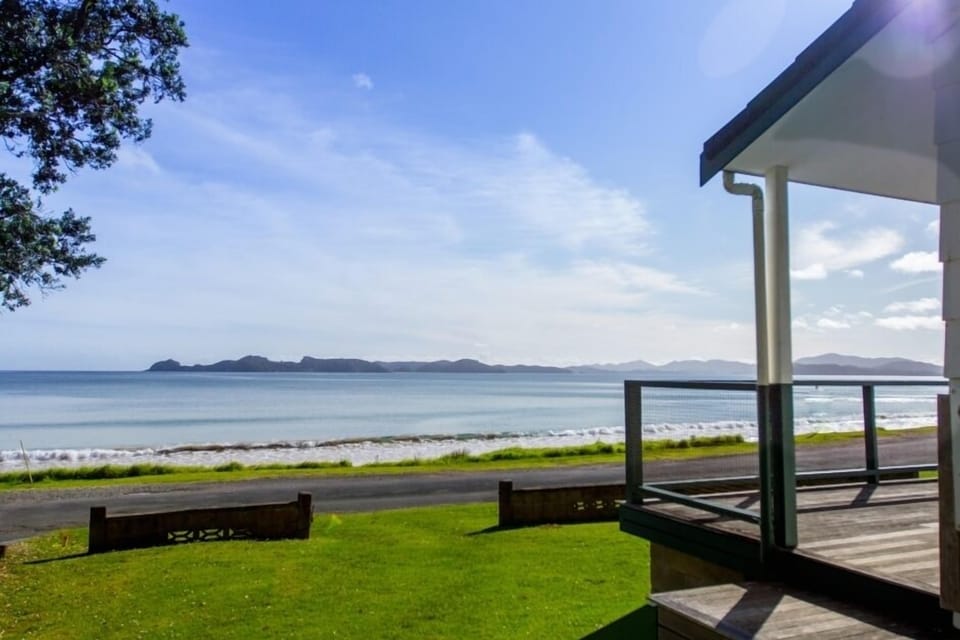 View of beach from deck