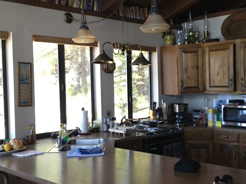 kitchen area with great mountain and lake views