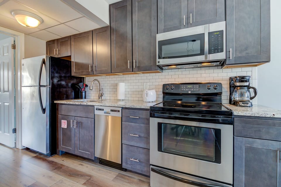 Full size stainless steel appliances and now with a small dishwasher!