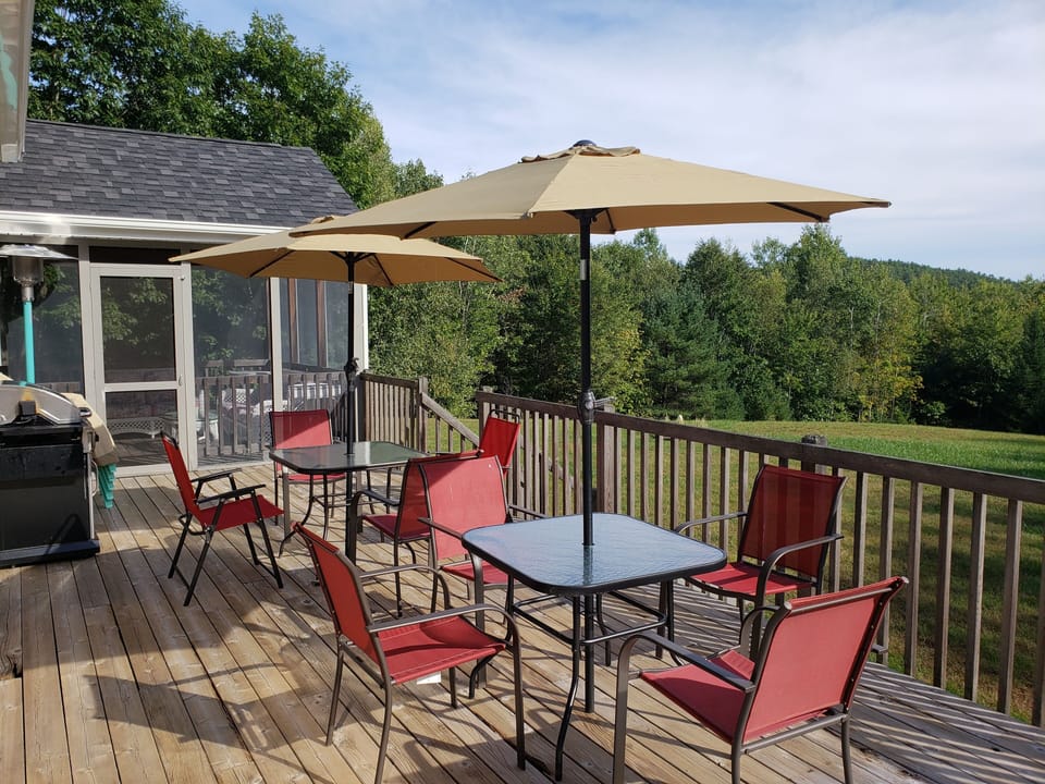 Back deck overlooking Mount Sunapee with hot tub for 7, propane grill and more 