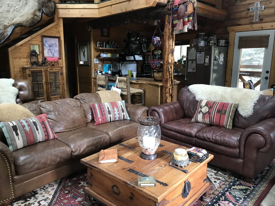 Great room with living room, dining room and kitchen…cozy and perfect! 