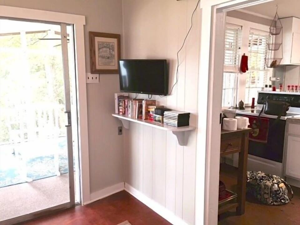 The family room has a TV that picks up local channels only.