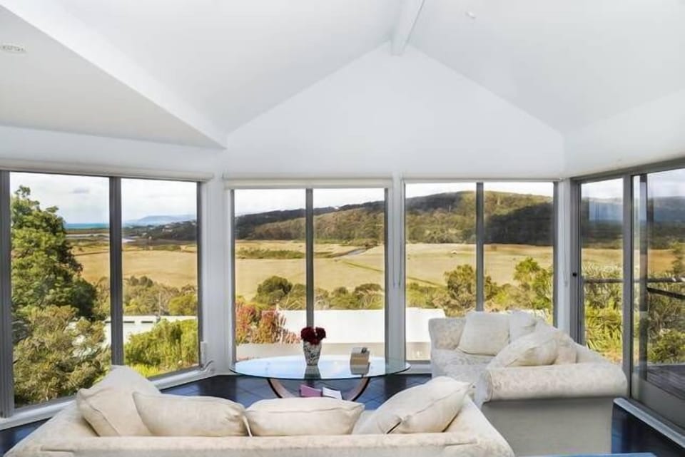 The view from living, dining and kitchen areas.