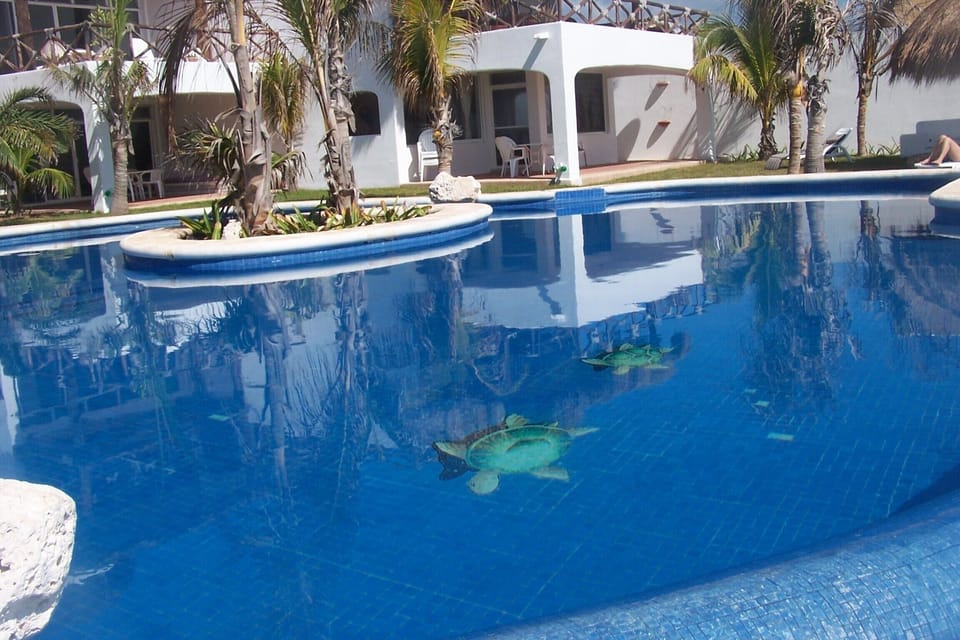 Our pool in Mi Casa del Mar is one of a kind with beautiful inlaid tile work.