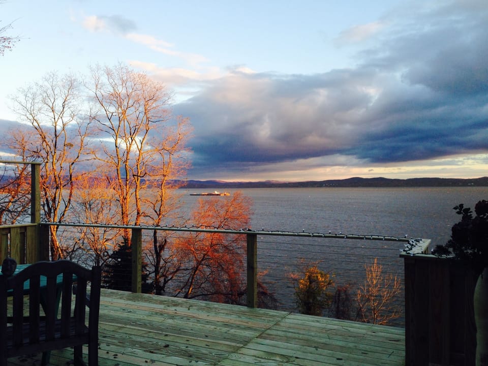 Deck at sunrise in autumn