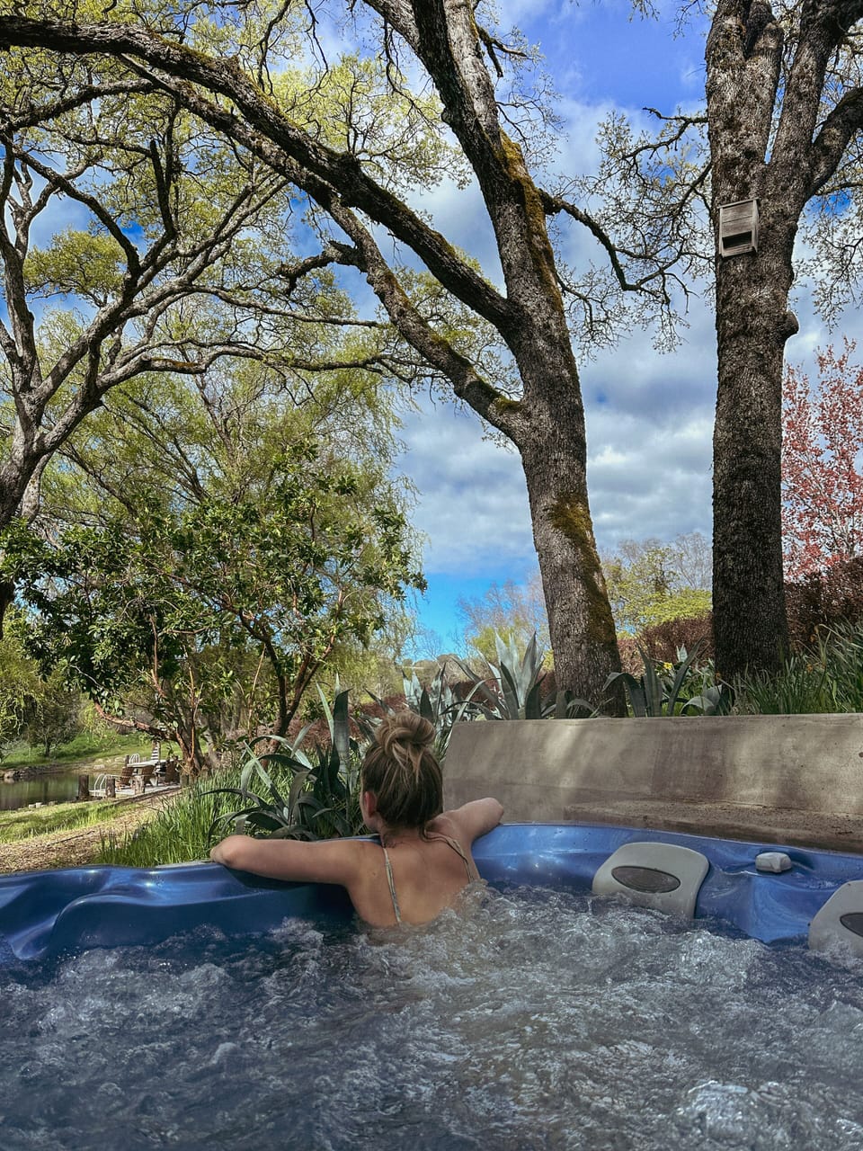 Hot tub near all living spaces.  