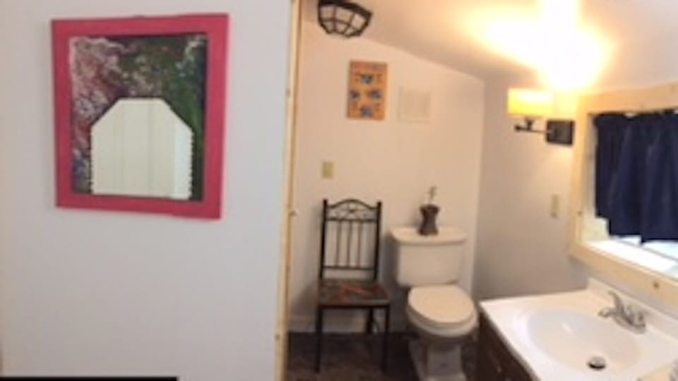 Bathroom with shower and washer/dryer