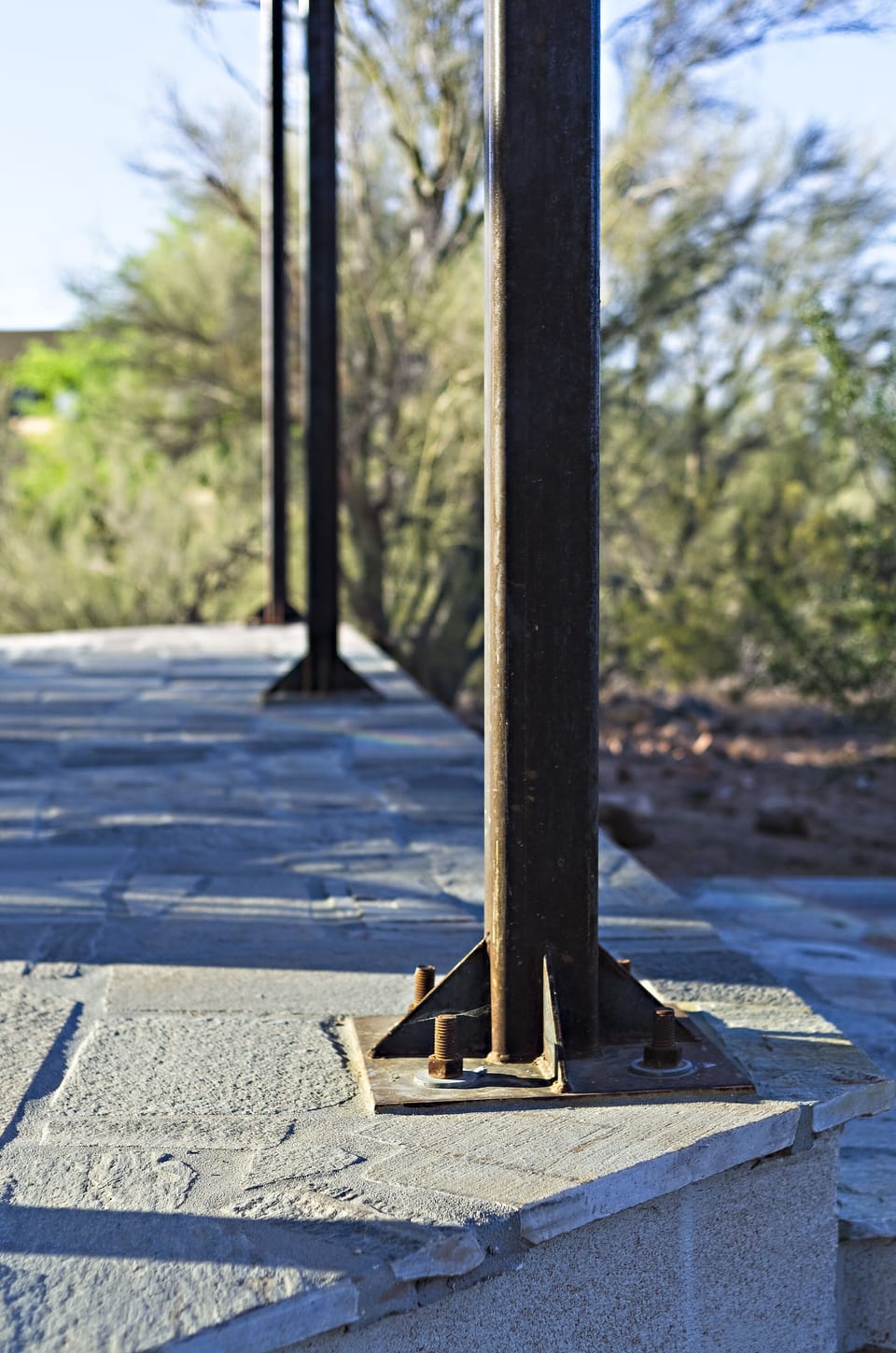 Industrial rusted beams, featured outside and inside.