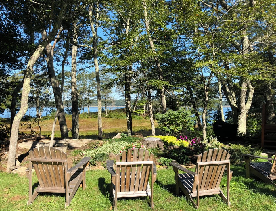 Adirondack chairs with view to Casco Bay