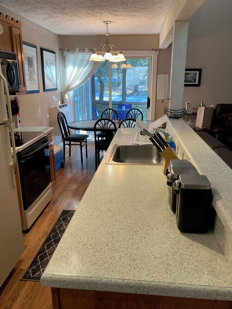Galley kitchen with recently renovated countertops