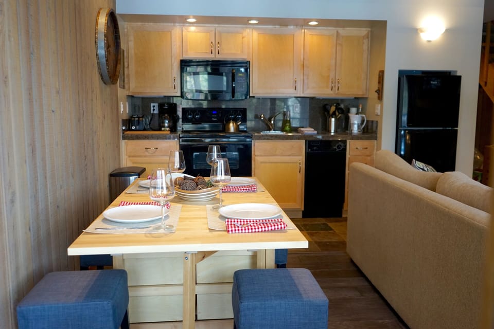 Dining table seats four comfortably